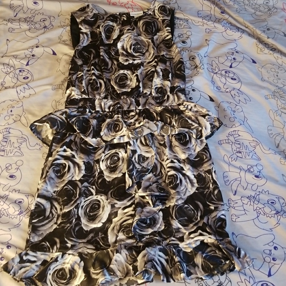 Kate Young Black White Floral Peplum Dress